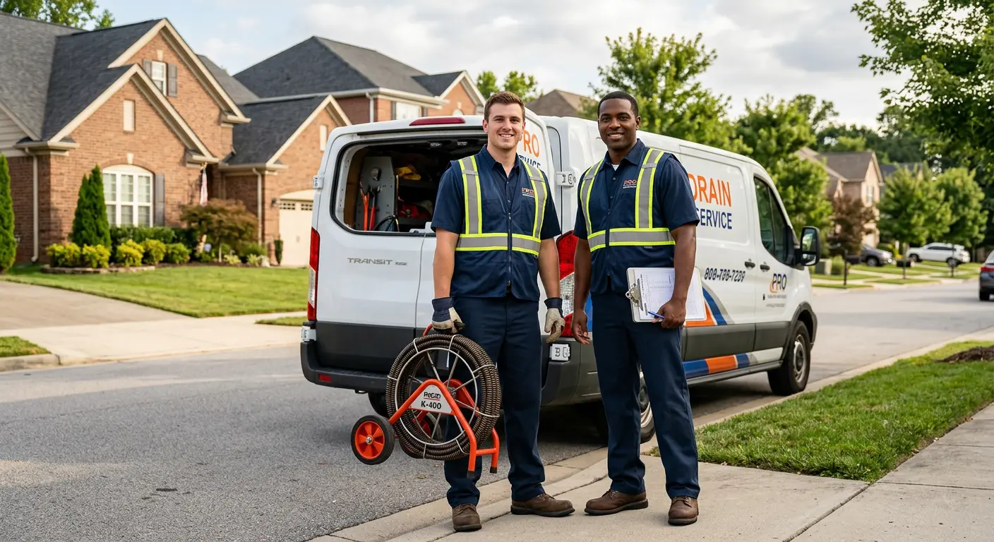 Sewer and drain service team with equipment ready for work in Lake Lorraine